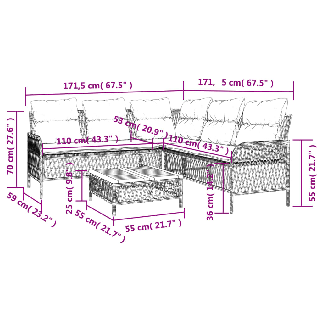 Set Divani da Giardino 2 pz con Cuscini in Polyrattan Nero