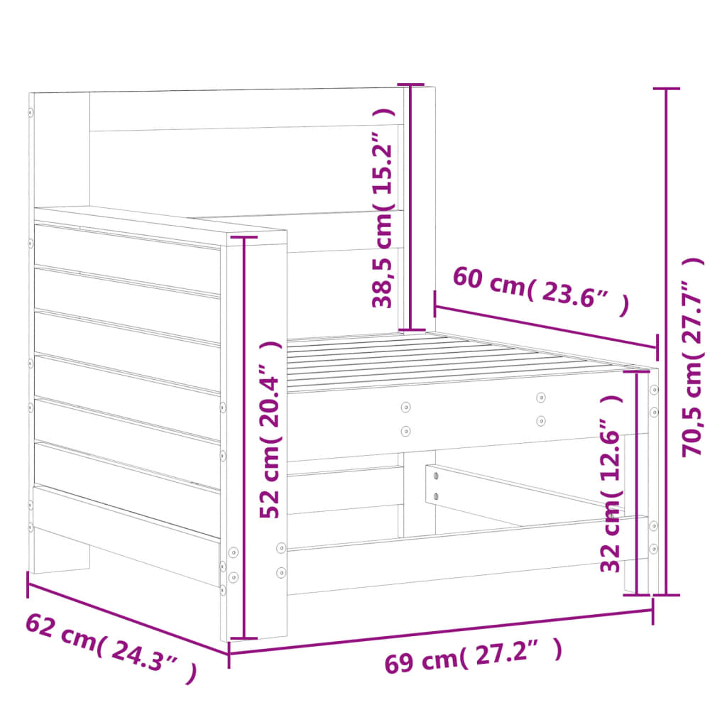 Divano senza Braccioli da Giardino 69x62x70,5cm Pino Impregnato