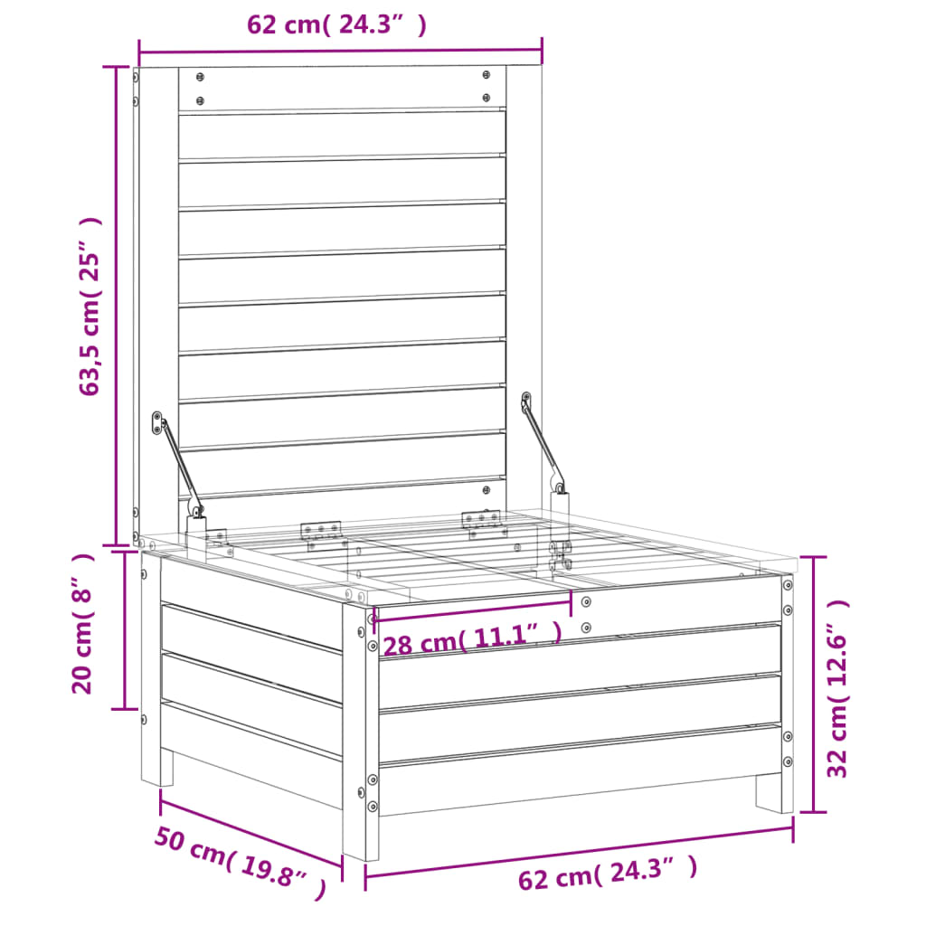 Poggiapiedi da Giardino 62x63,5x32 cm Legno Impregnato di Pino