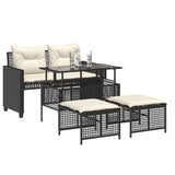 Set Divani da Giardino 4 pz con Cuscini Nero Polyrattan Vetro