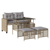 Set Divano da Giardino 4 pz con Cuscini Beige Polyrattan Vetro