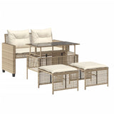 Set Divano da Giardino 4 pz con Cuscini Beige Polyrattan Vetro