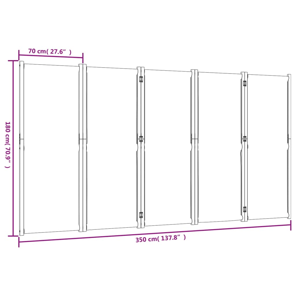 Divisorio a 5 Pannelli Grigio Chiaro 350x180 cm