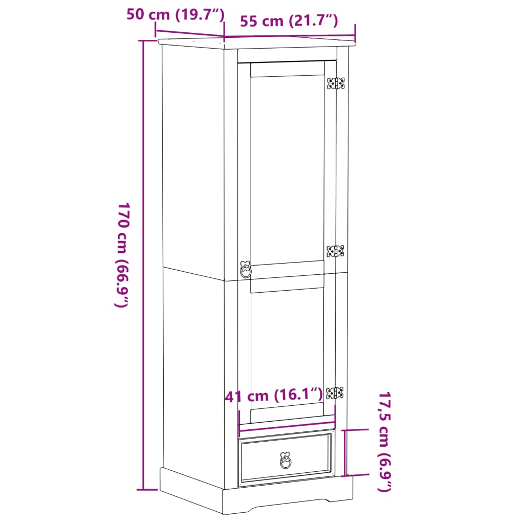 Armadio Corona 55x50x170 cm in Legno Massello di Pino