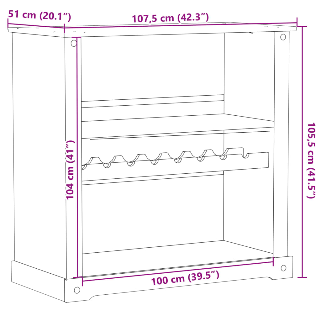 Cantinetta per Vini Corona 107,5x51x105,5cm Legno Massello Pino