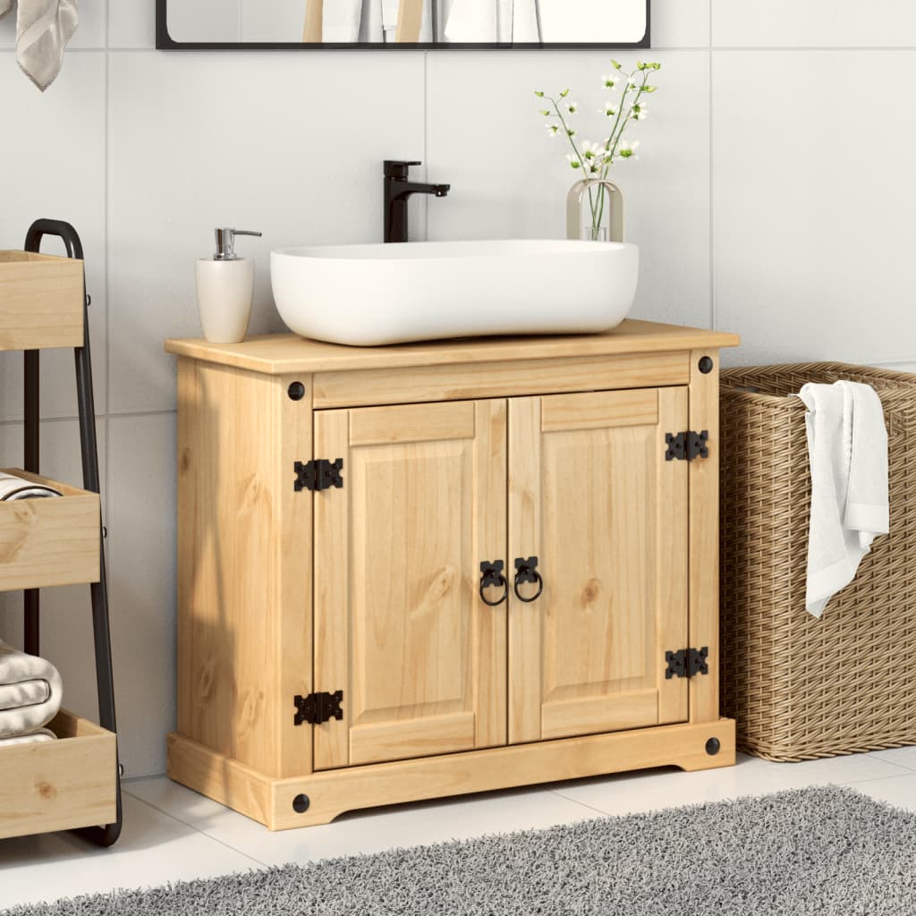 Mobile Lavabo da Bagno Corona 73x33x60cm Legno Massello di Pino