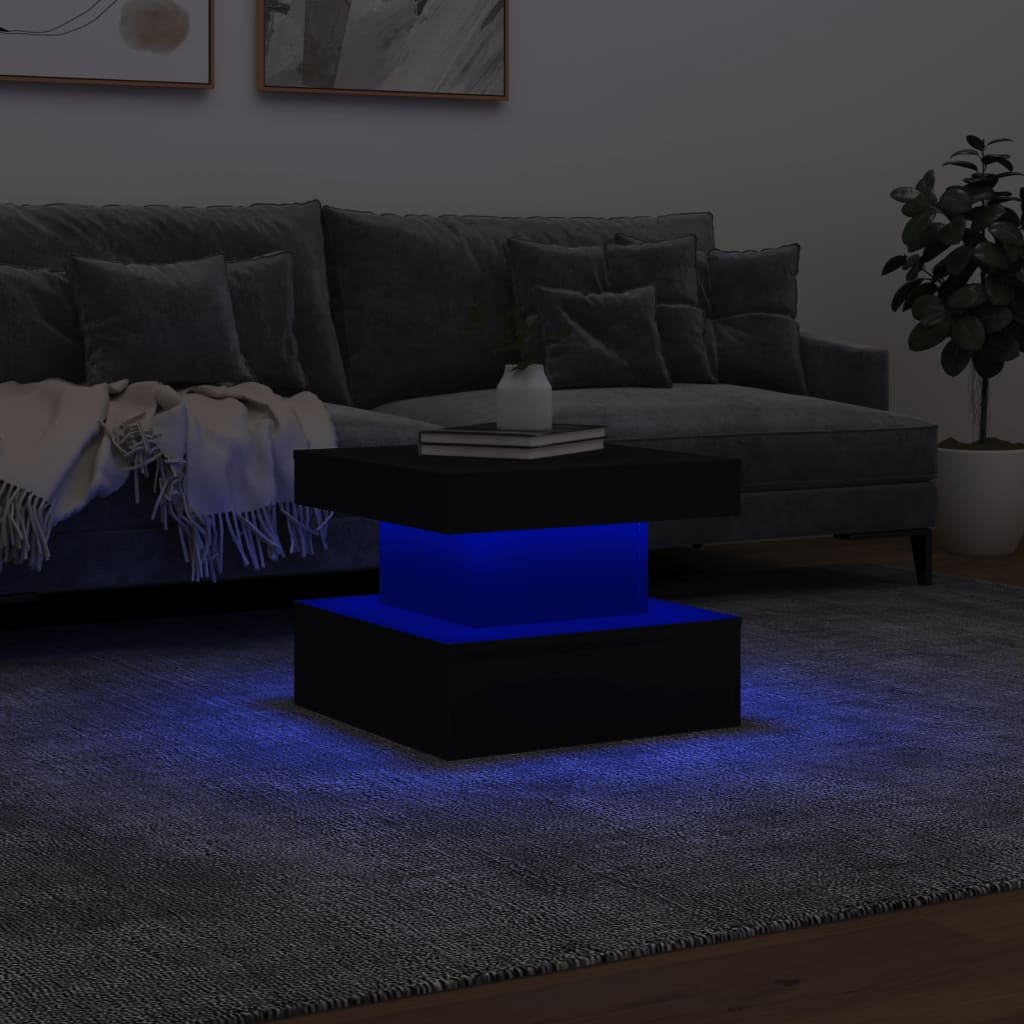 Tavolino da Salotto con Luci LED Nero 50x50x40 cm