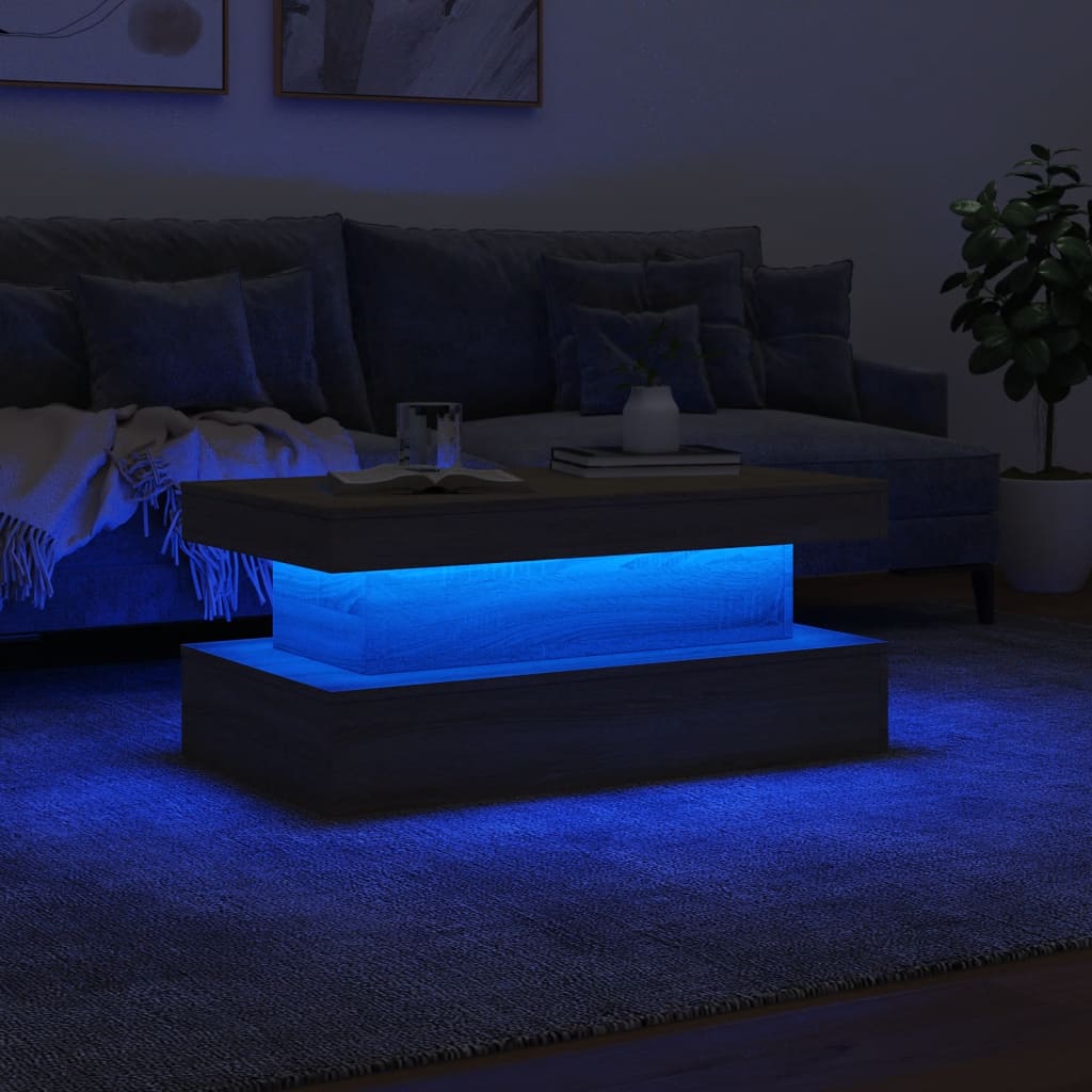 Tavolino da Soggiorno con Luci LED Rovere Sonoma 90x50x40 cm