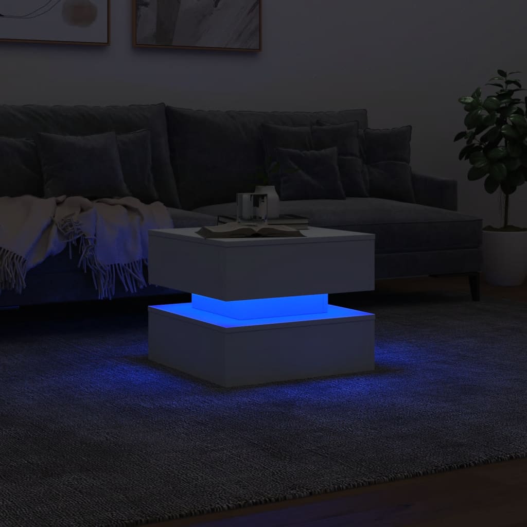 Tavolino da Salotto con Luci LED Bianco 50x50x40 cm