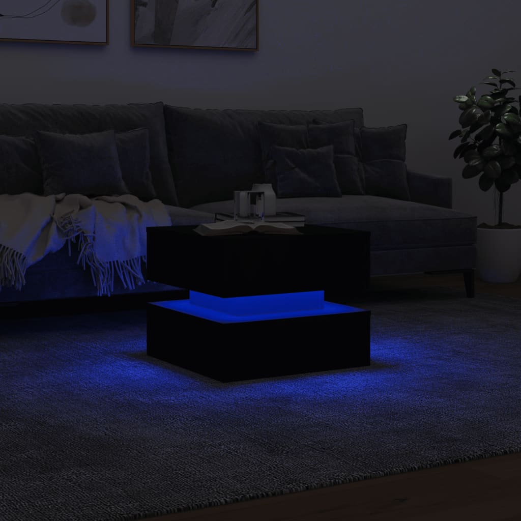 Tavolino da Salotto con Luci LED Nero 50x50x40 cm