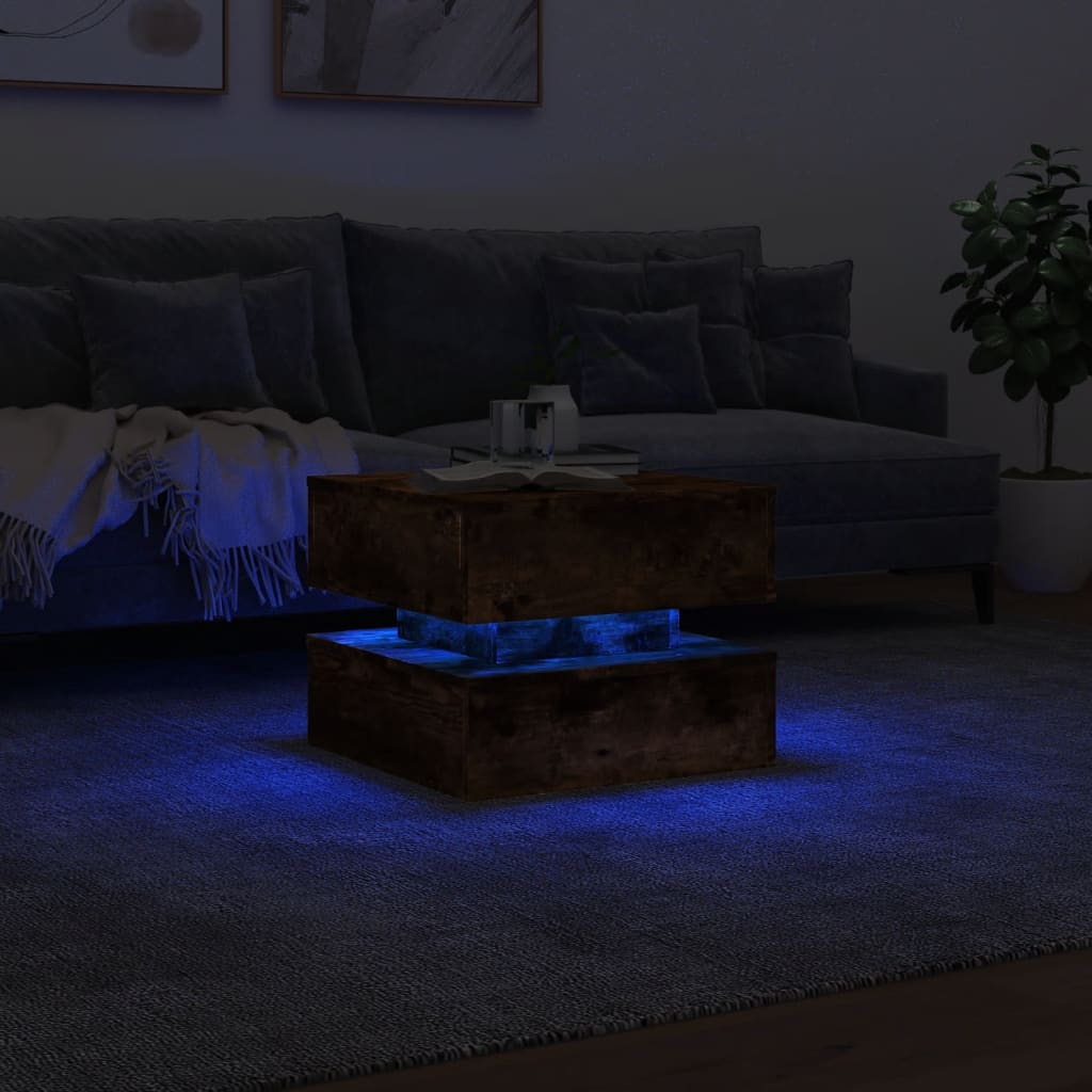 Tavolino da Soggiorno con Luci LED Rovere Sonoma 50x50x40 cm