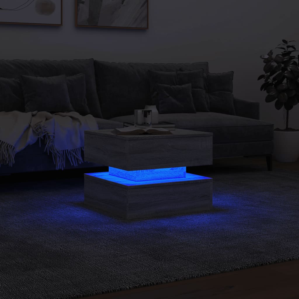 Tavolino da Salotto con Luci LED Grigio Sonoma 50x50x40 cm