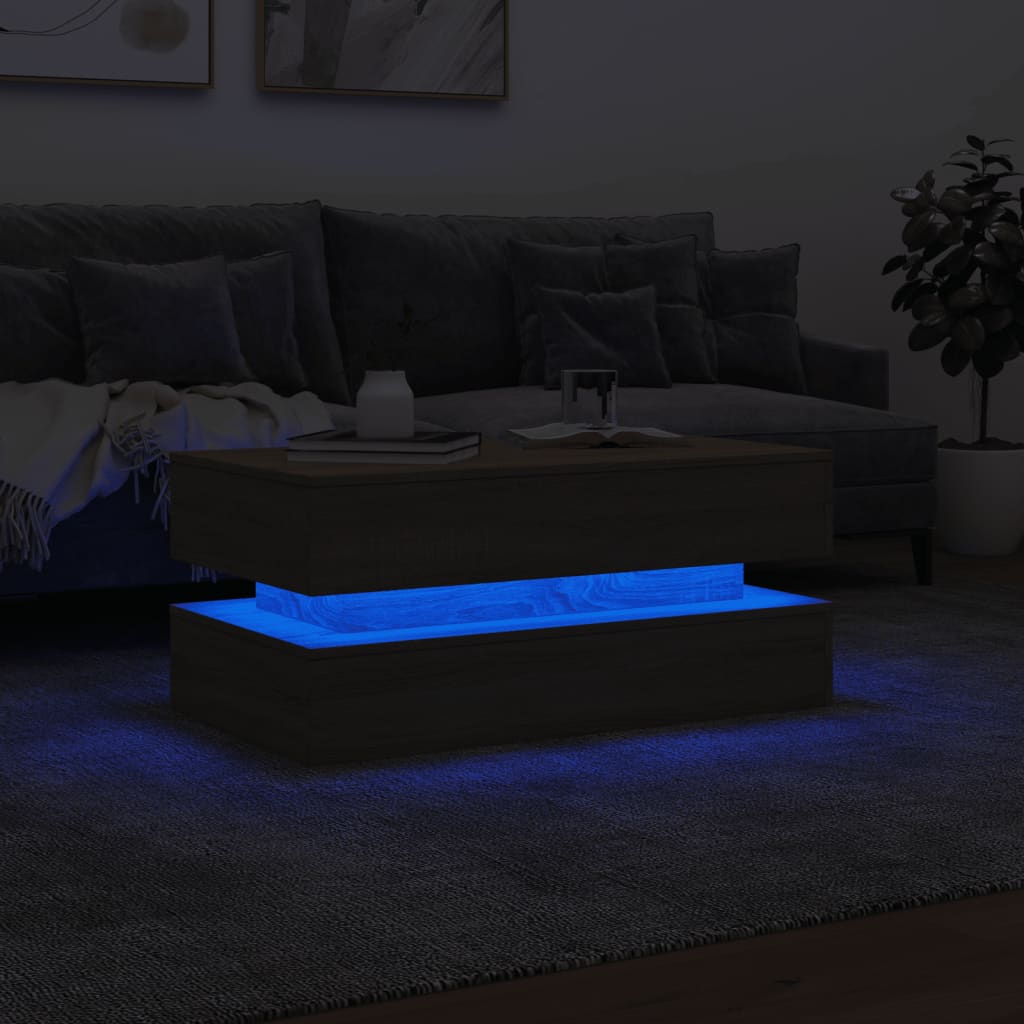 Tavolino da Soggiorno con Luci LED Rovere Sonoma 90x50x40 cm