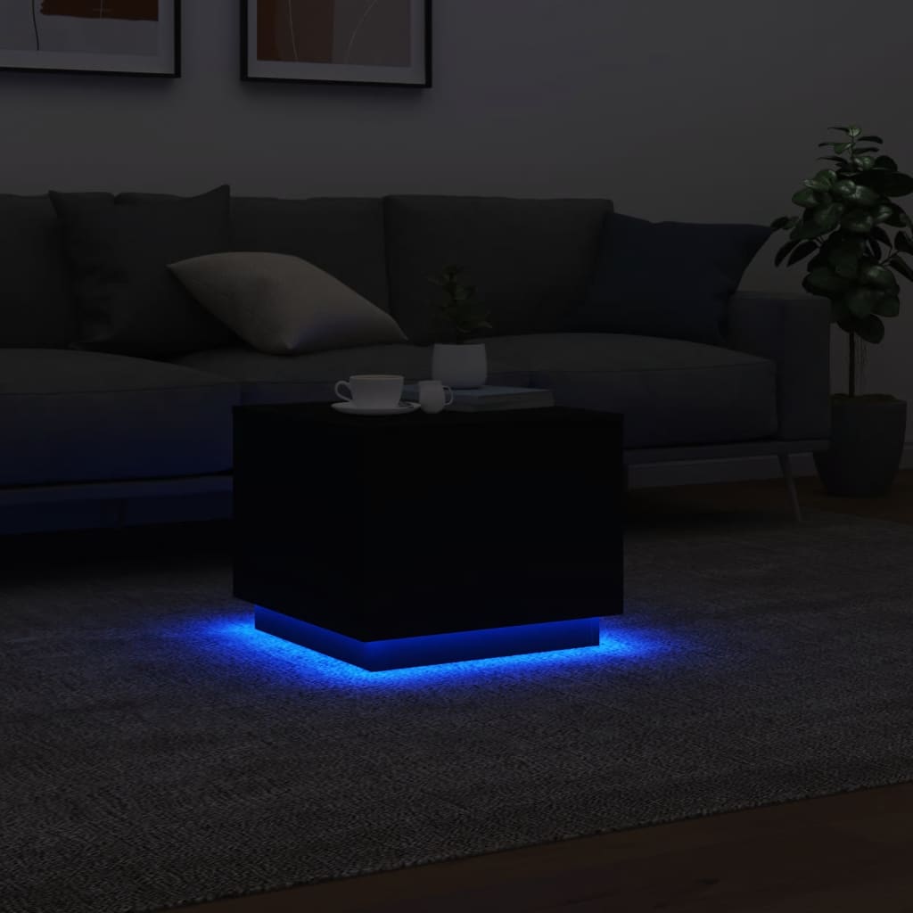 Tavolino da Salotto con Luci LED Nero 50x50x40 cm