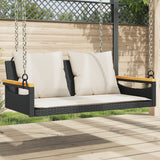 Panchina a Dondolo con Cuscini Nera 109x62x40 cm in Polyrattan