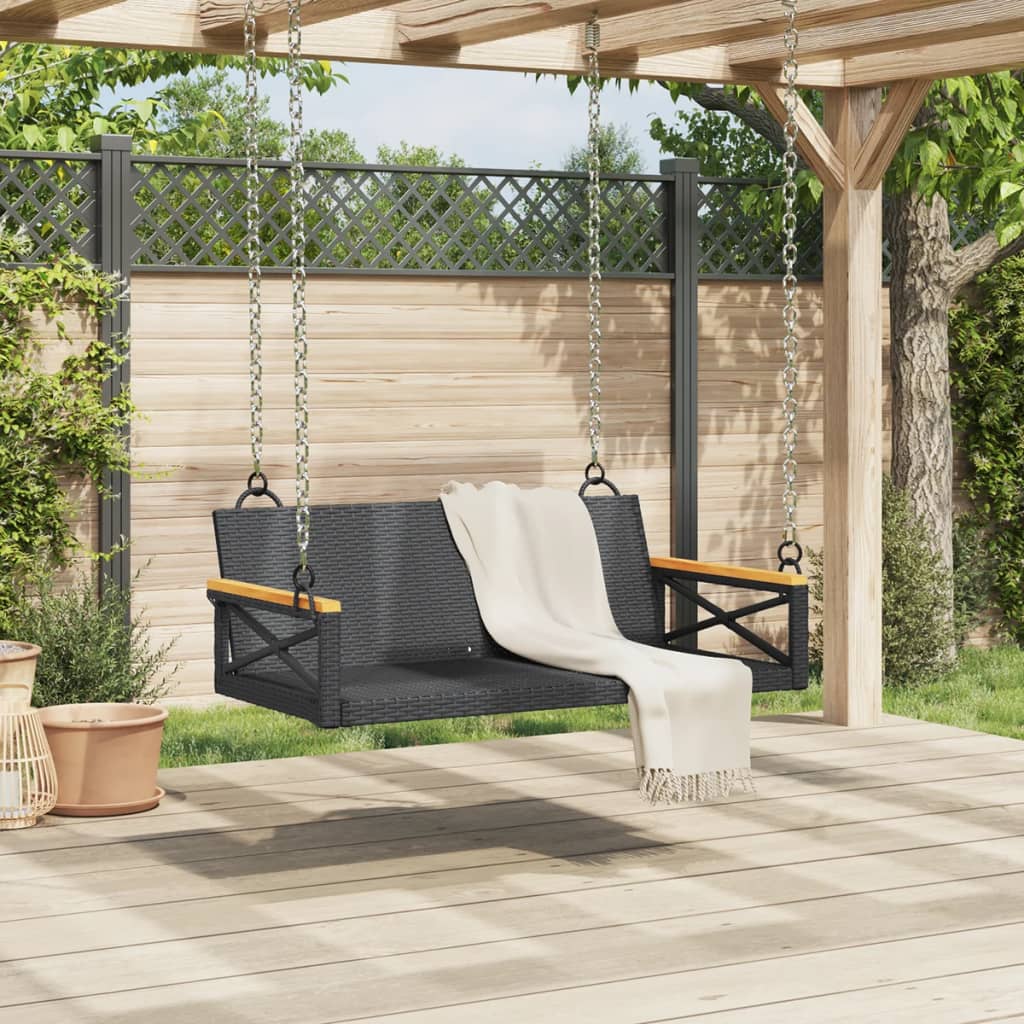 Panchina a Dondolo Nera 109x62x40 cm in Polyrattan