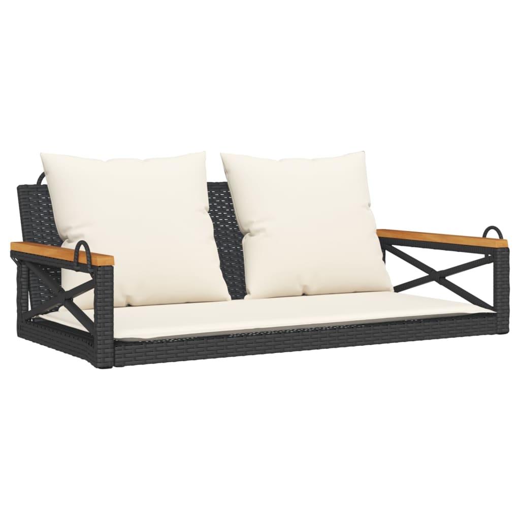 Panchina a Dondolo con Cuscini Nera 109x62x40 cm in Polyrattan