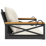 Panchina a Dondolo con Cuscini Nera 109x62x40 cm in Polyrattan