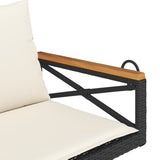 Panchina a Dondolo con Cuscini Nera 109x62x40 cm in Polyrattan