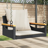 Panchina a Dondolo con Cuscini Nera 63x62x40 cm in Polyrattan