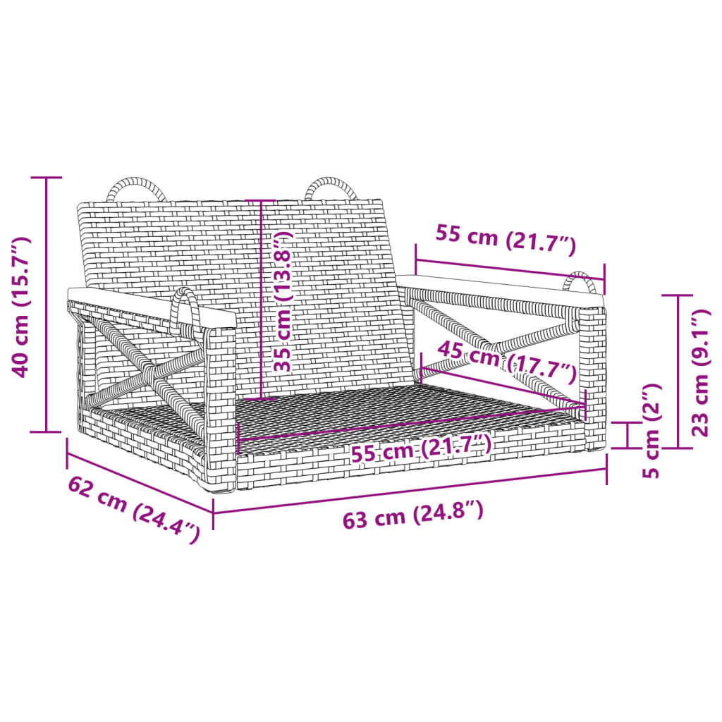 Panchina a Dondolo Grigia 63x62x40 cm in Polyrattan