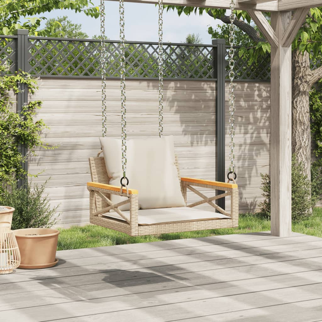 Panchina a Dondolo con Cuscini Beige 63x62x40 cm in Polyrattan