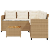 Divano da Giardino con Tavolo e Cuscini a L Beige in Polyrattan