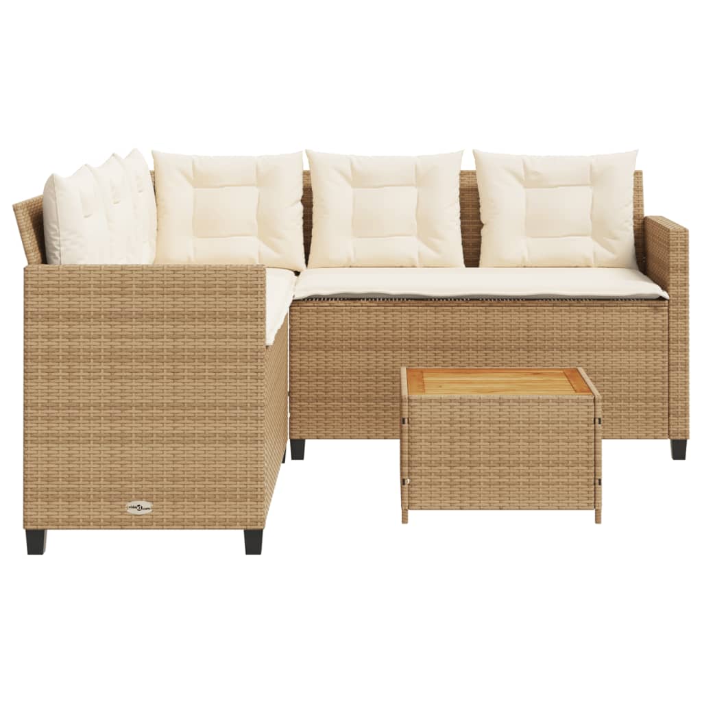 Divano da Giardino con Tavolo e Cuscini a L Beige in Polyrattan