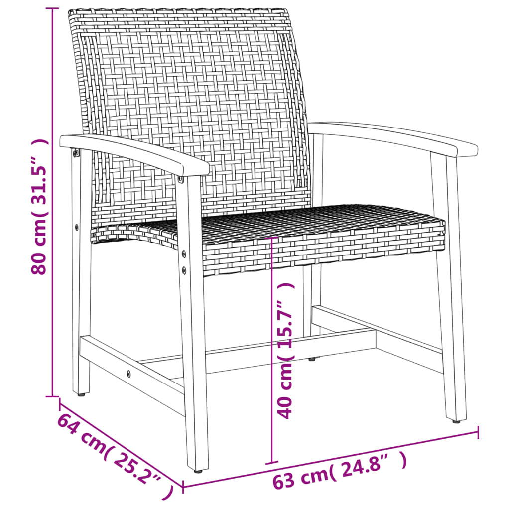 Sedie da Giardino 2pz Beige in Polyrattan e Legno di Acacia