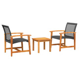 Set da Bistrot 3 pz Nero in Polyrattan e Legno di Acacia