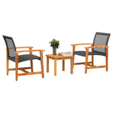 Set da Bistrot 3 pz Nero in Polyrattan e Legno di Acacia