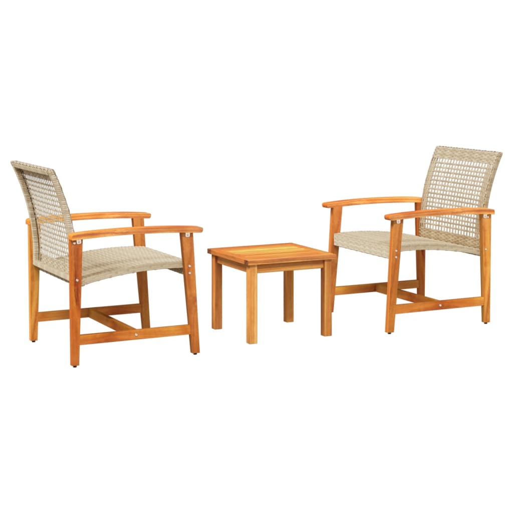 Set da Bistrot 3 pz Beige in Polyrattan e Legno di Acacia