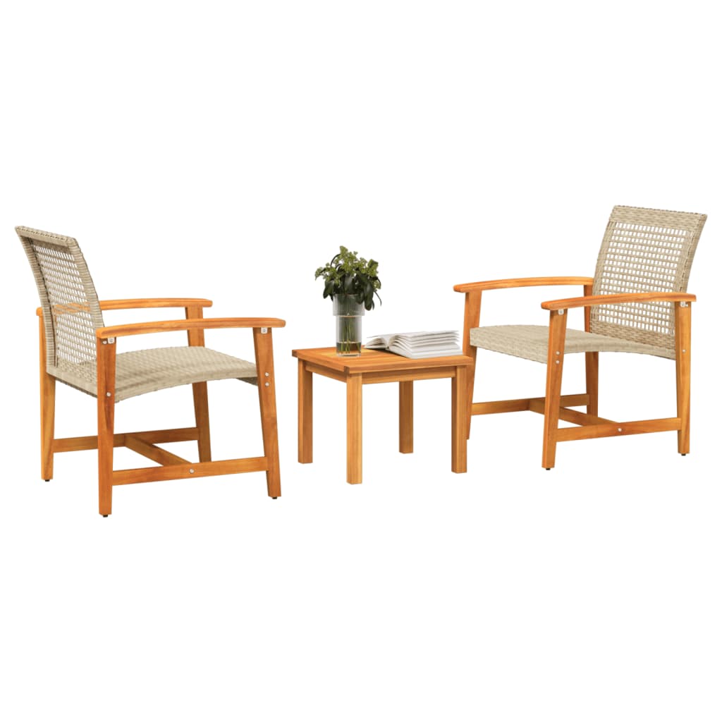 Set da Bistrot 3 pz Beige in Polyrattan e Legno di Acacia