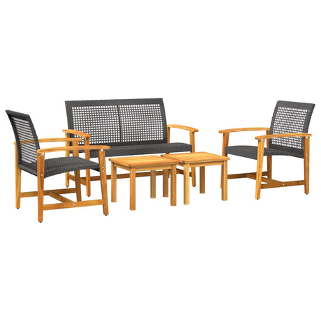 Set Salotto da Giardino 5 pz Nero in Polyrattan e Legno Acacia