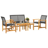 Set Salotto da Giardino 5 pz Nero in Polyrattan e Legno Acacia