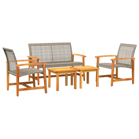 Set Salotto da Giardino 5pz Grigio in Polyrattan e Legno Acacia