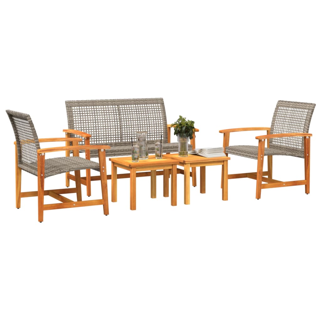 Set Salotto da Giardino 5pz Grigio in Polyrattan e Legno Acacia