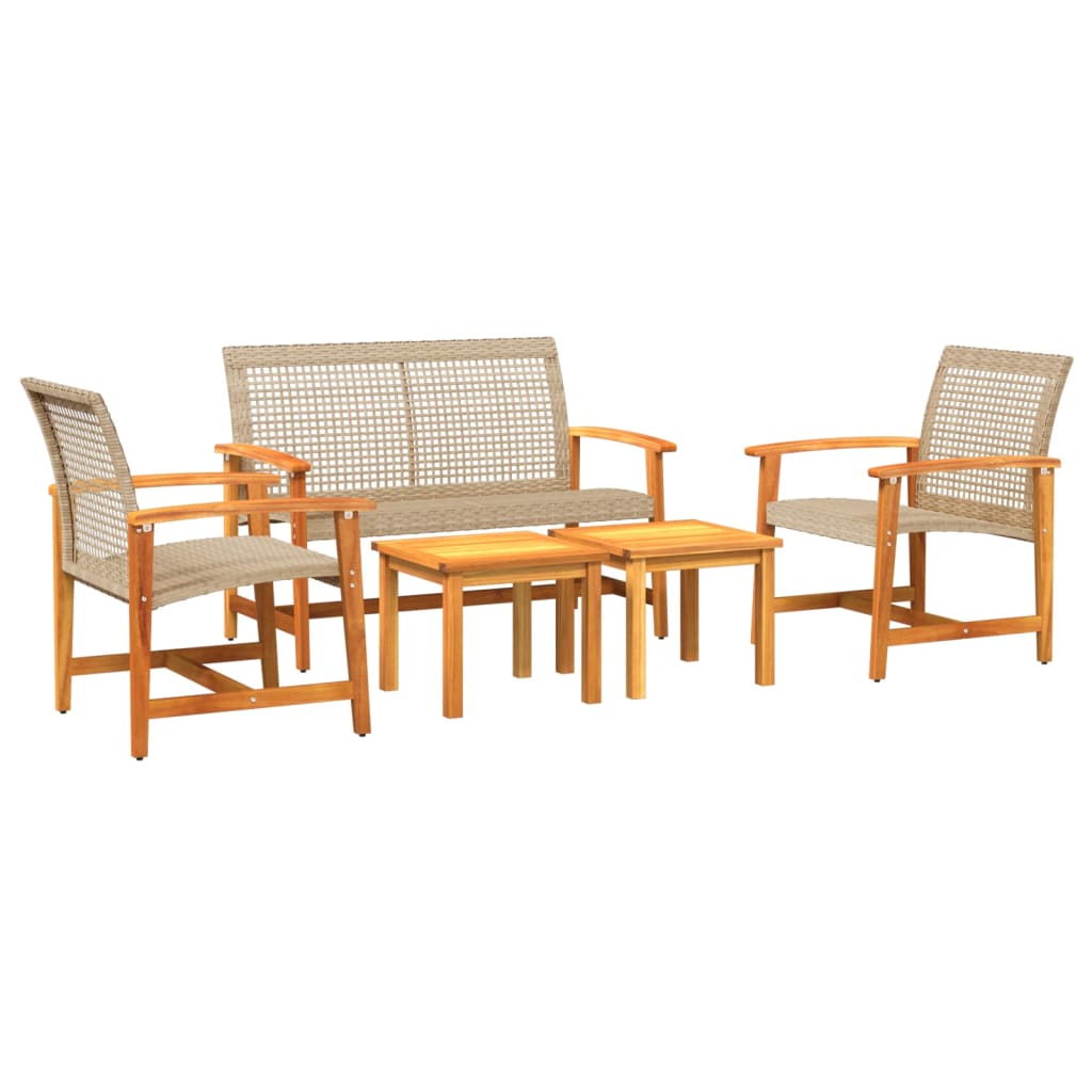 Set Salotto da Giardino 5 pz Beige in Polyrattan e Legno Acacia