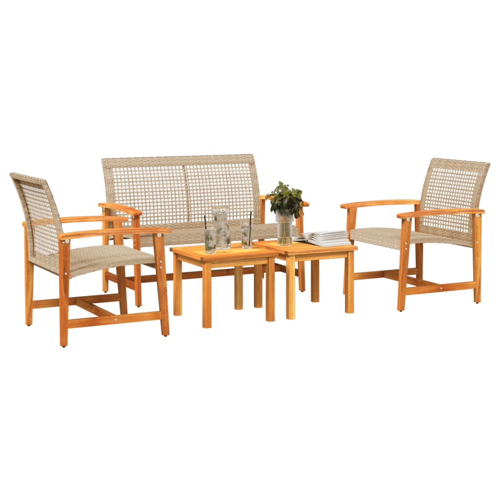 Set Salotto da Giardino 5 pz Beige in Polyrattan e Legno Acacia