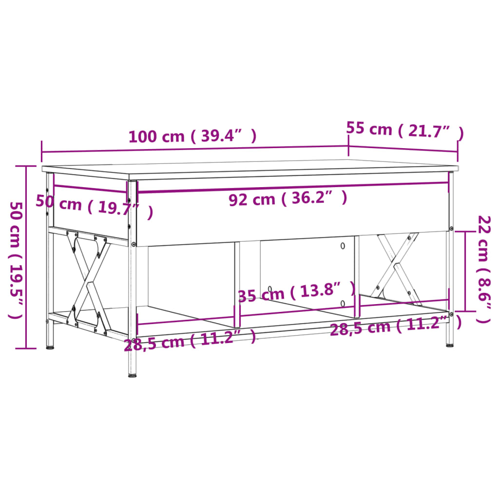 Tavolino da Salotto Nero 100x55x50cm Legno Multistrato Metallo