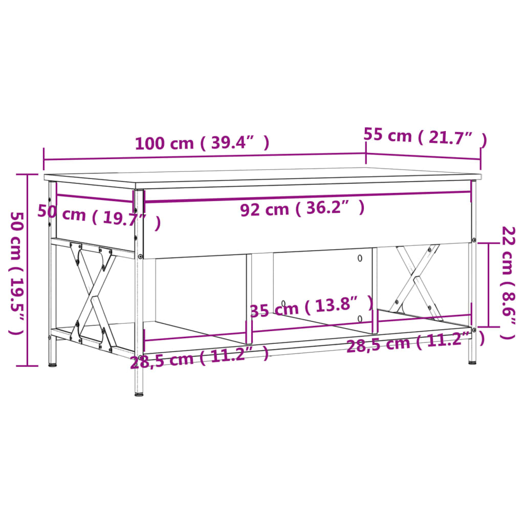 Tavolino Salotto Grigio Sonoma 100x55x50 cm Multistrato Metallo