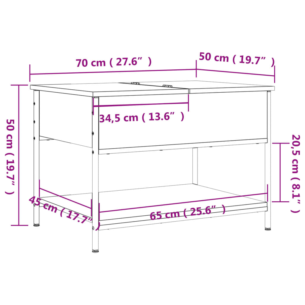 Tavolino da Salotto Nero 70x50x50cm Legno Multistrato Metallo