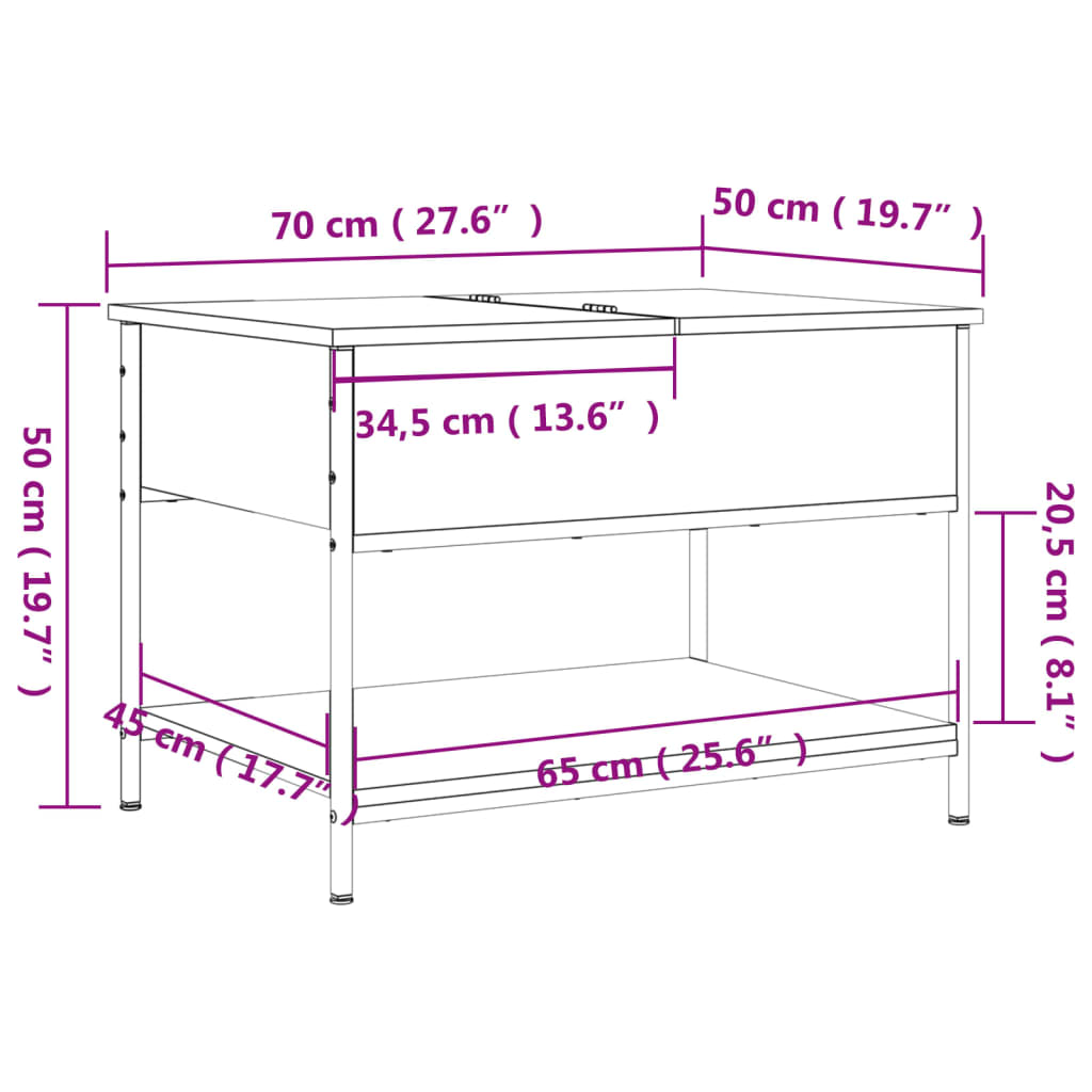 Tavolino Salotto Rovere Sonoma 70x50x50 cm Multistrato Metallo