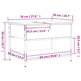 Tavolino Salotto Rovere Fumo 70x50x50 cm Multistrato e Metallo