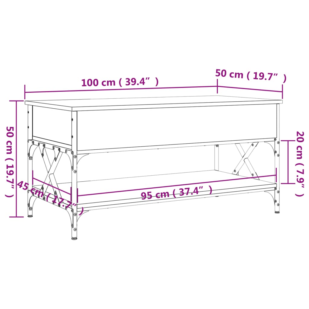 Tavolino Salotto Rovere Sonoma 100x50x50 cm Multistrato Metallo