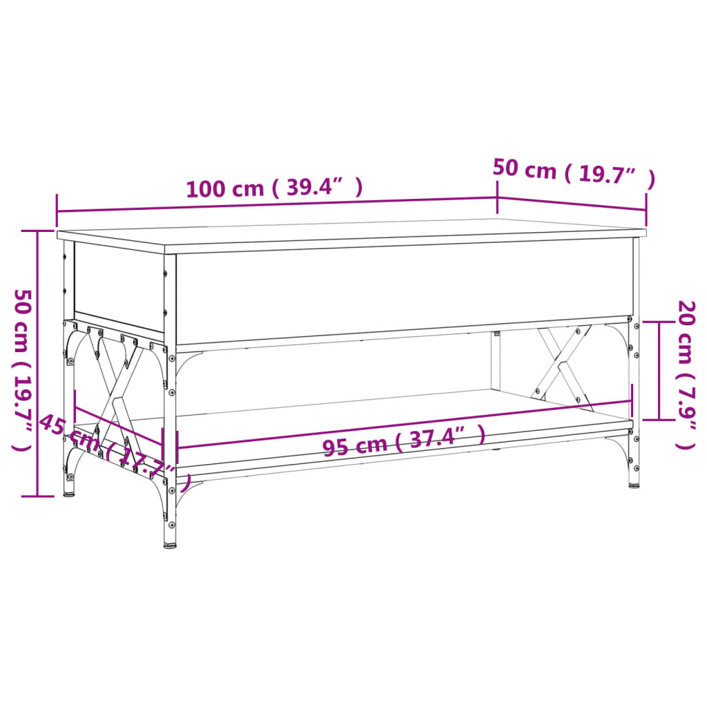 Tavolino Salotto Rovere Fumo 100x50x50 cm Multistrato e Metallo