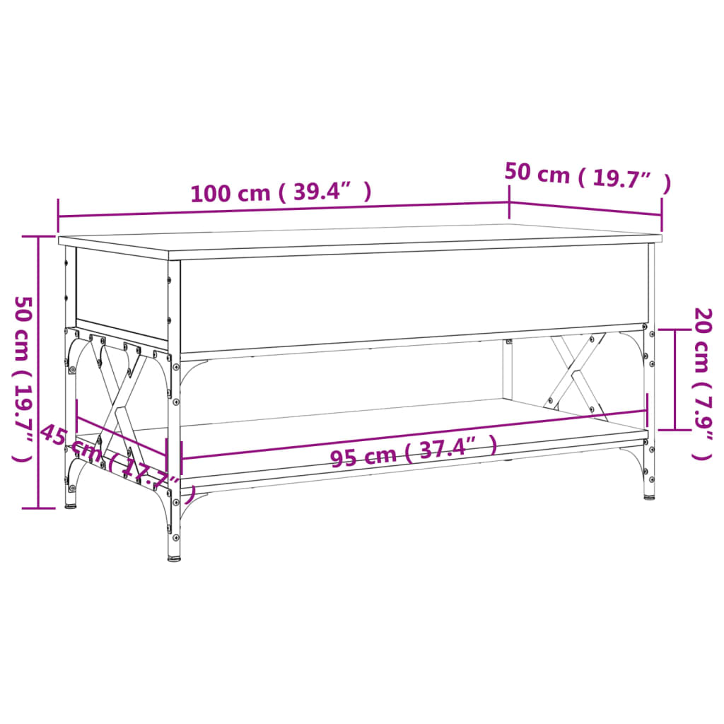 Tavolino Salotto Grigio Sonoma 100x50x50 cm Multistrato Metallo