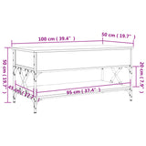 Tavolino Salotto Grigio Sonoma 100x50x50 cm Multistrato Metallo