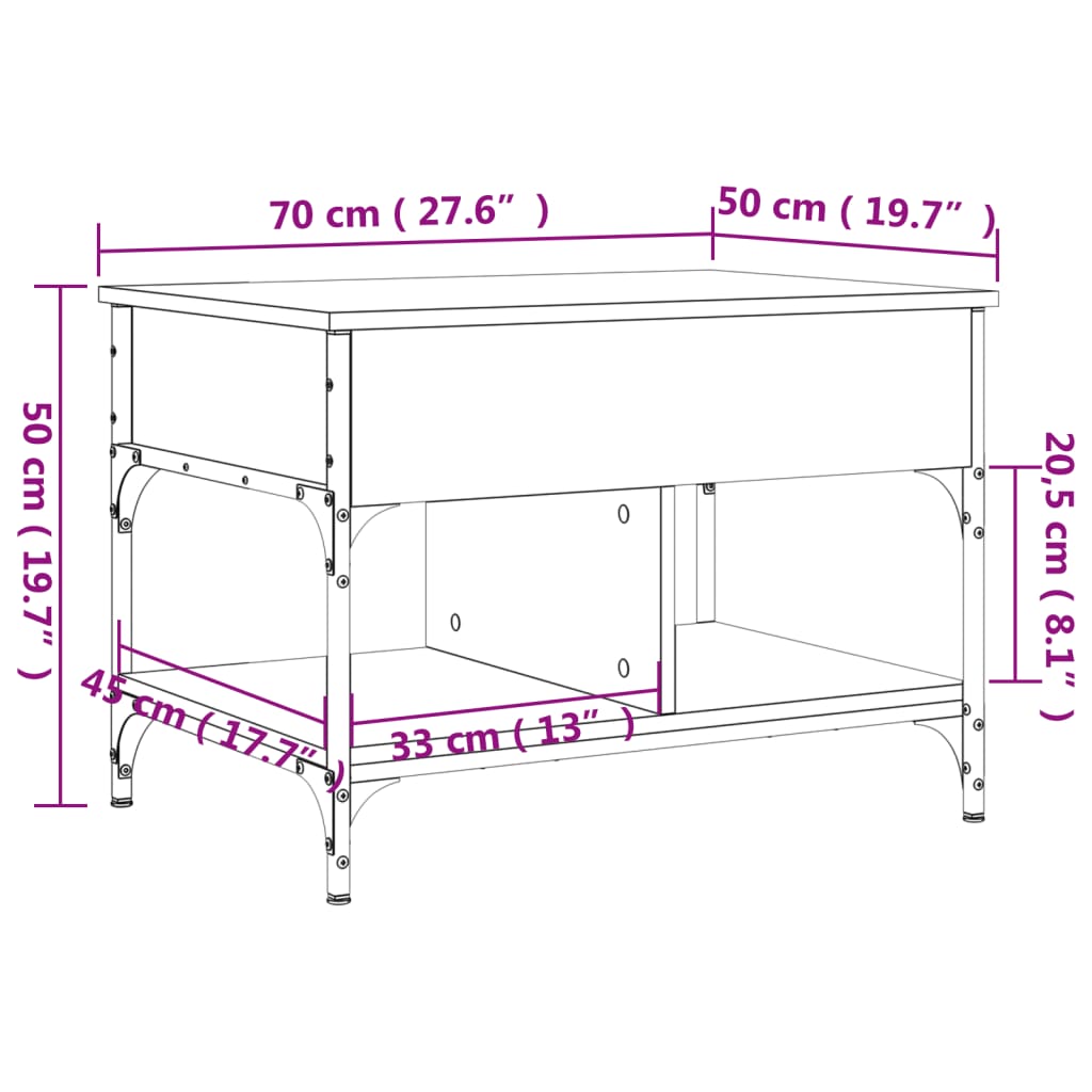 Tavolino da Salotto Nero 70x50x50cm Legno Multistrato Metallo