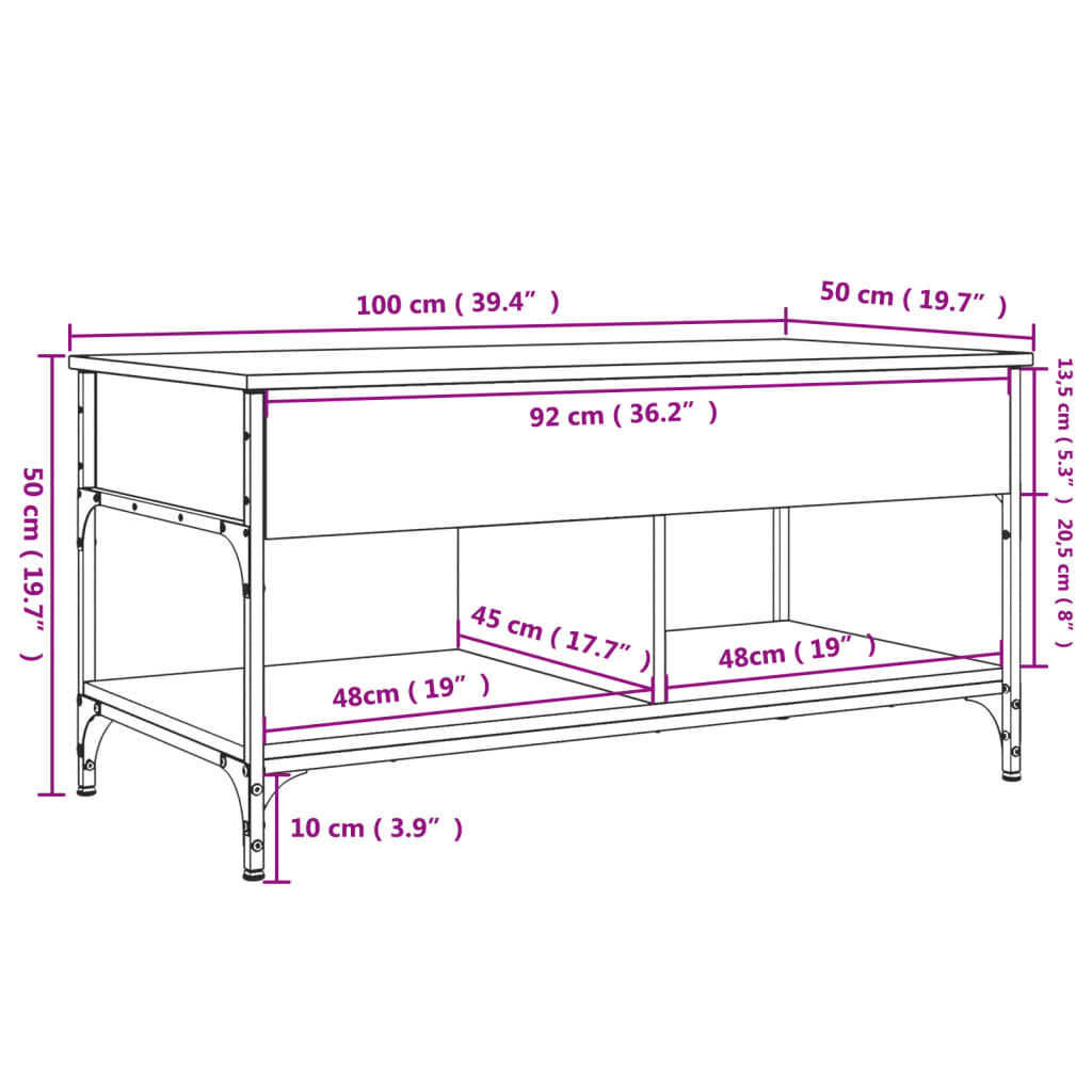 Tavolino da Salotto Nero 100x50x50cm Legno Multistrato Metallo